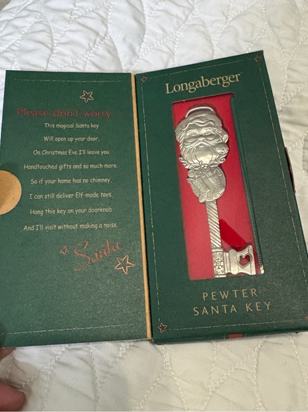 Longaberger Silver Pewter Santa Key Ornament with Gift Box